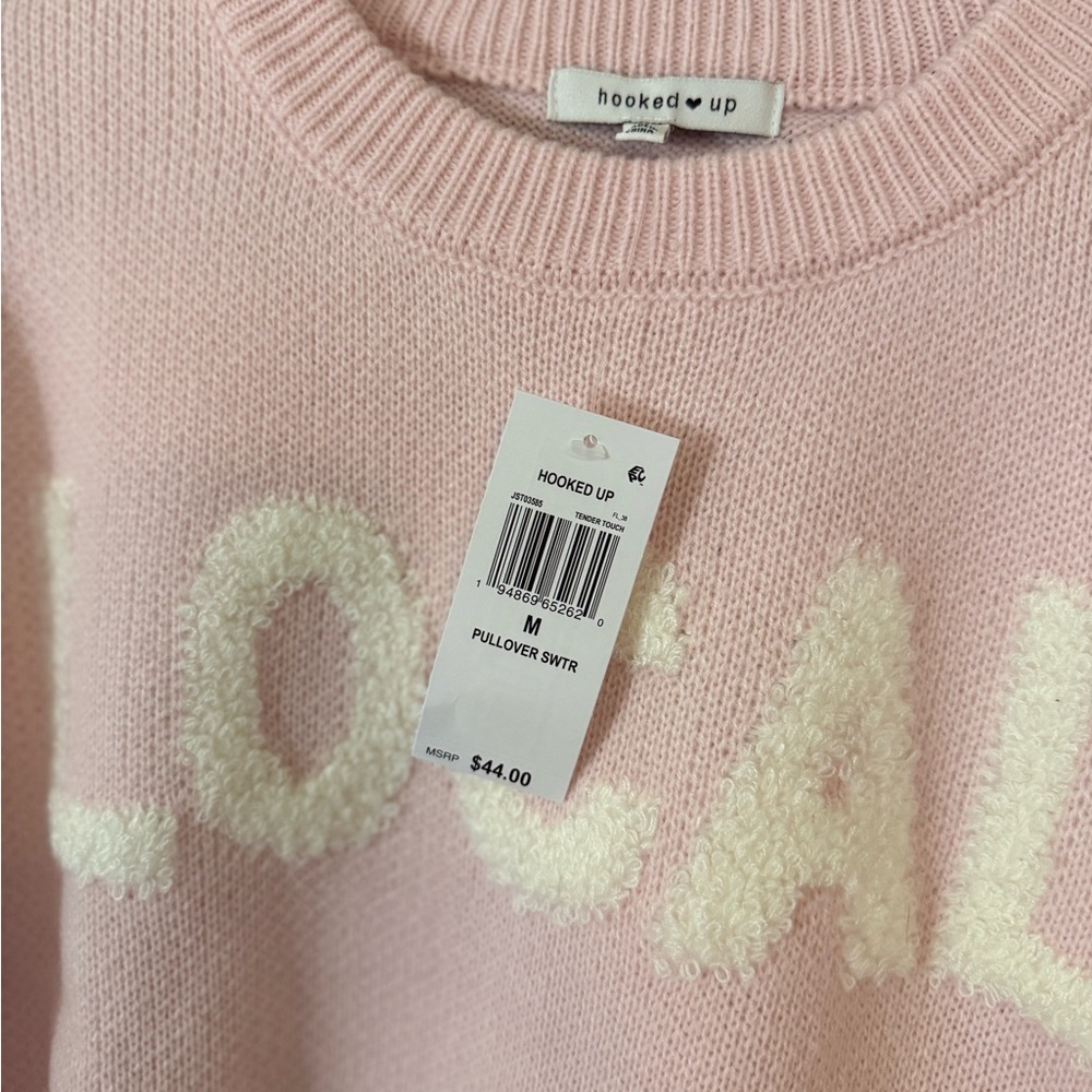 Hooked Up Pink Crew Neck Sweater with 'LOCAL' Design - Picture 2 of 2